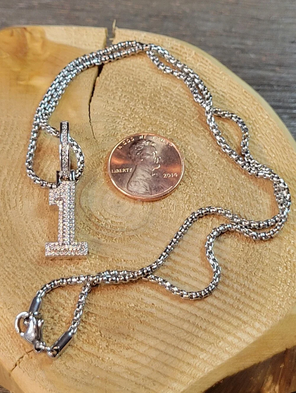 Elegant Silver-Tone Number 1 Pavé Rhinestone Pendant Necklace Costume Jewelry